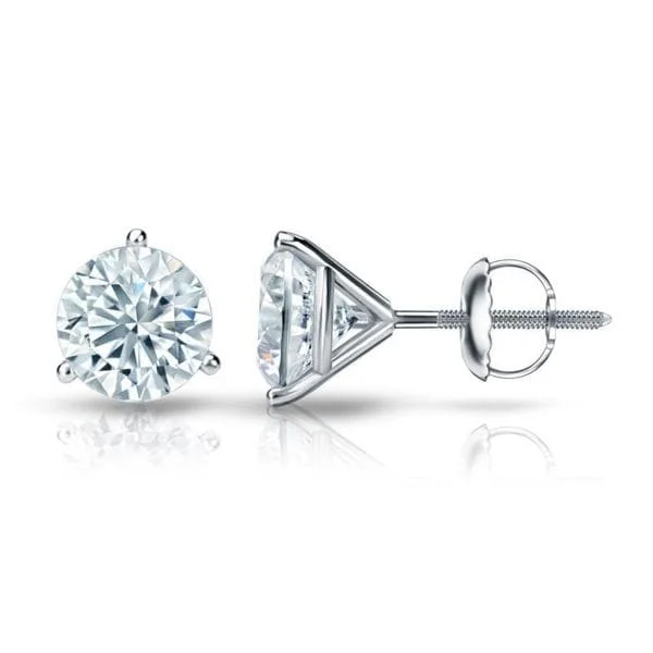 steel stud earrings-Auriya Platinum 1 1/2ctw 3 Prong Martini Set Round Diamond Stud Earrings GIA Certified