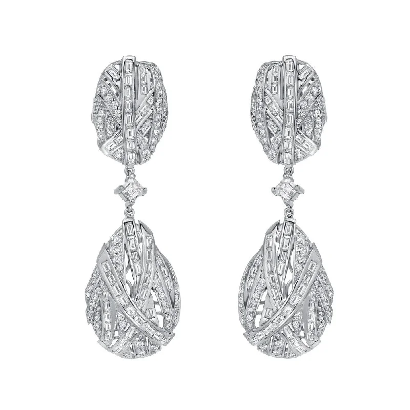 vintage-style hoop earrings-Auriya Unique 7 1/2ct TW Pave Diamond Dangle Earrings 14k White Gold (H-I, SI1-SI2)