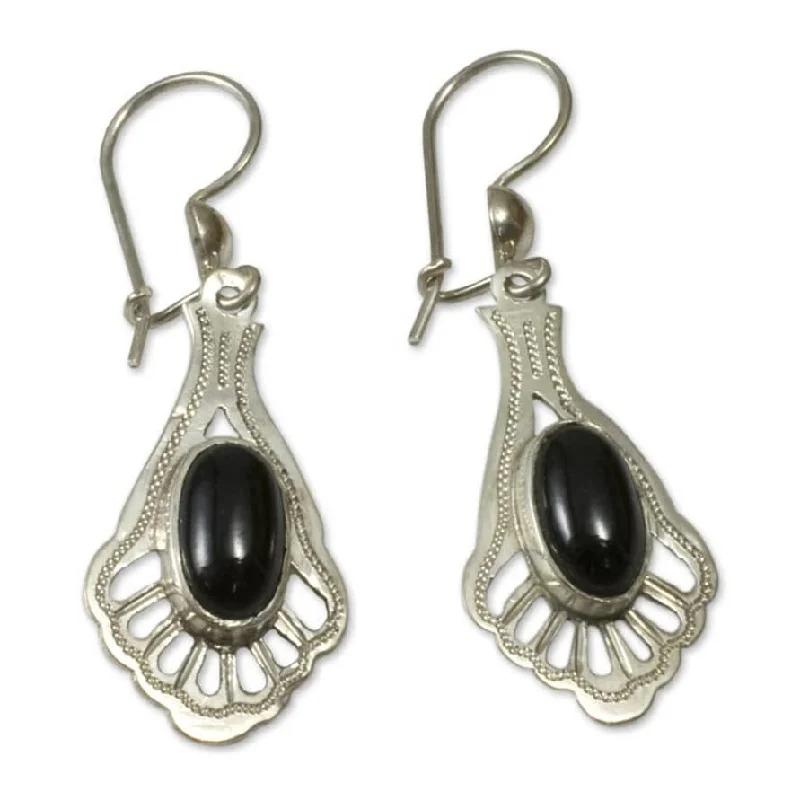 vintage-style earrings-Black Peacock Sterling Silver Jade Dangle Earrings