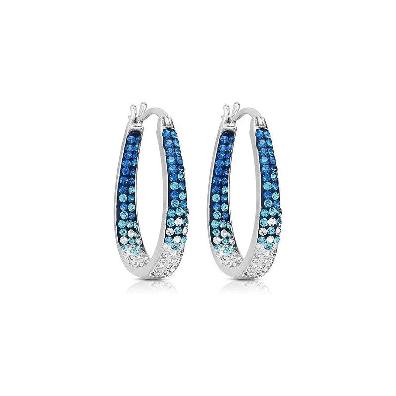 rose gold twisted earrings-Blue and White Inside Out Crystal Hoop Earrings For Women - Blue and White