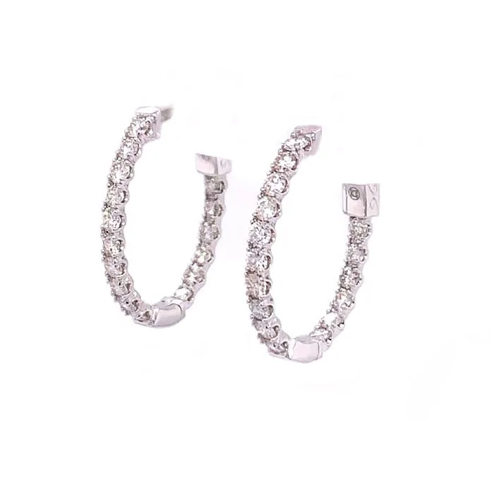 vine-themed drop earrings-Mountz Collection Diamond Inside-Outside Oval Hoop Earrings 14K White Gold