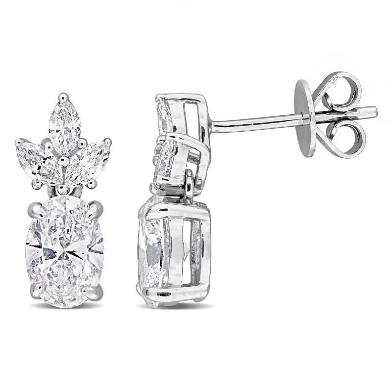 ribbed silver earrings-Created Forever 1 4/5ct TW Oval Marquise-Cut Lab-Grown Diamond Post Earrings in 14k White Gold