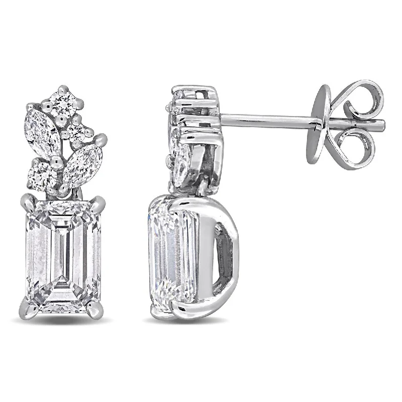 cast diamond earrings-Created Forever 2 1/4ct TW Multi-Shaped Lab-Grown Diamond Drop Earrings in 14k White Gold