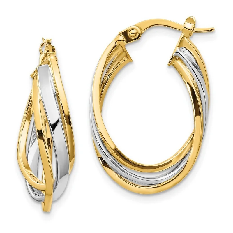 twisted drop earrings-Curata 14k Two tone Gold Polished Oval Swirl Hoop Earrings 25x17mm