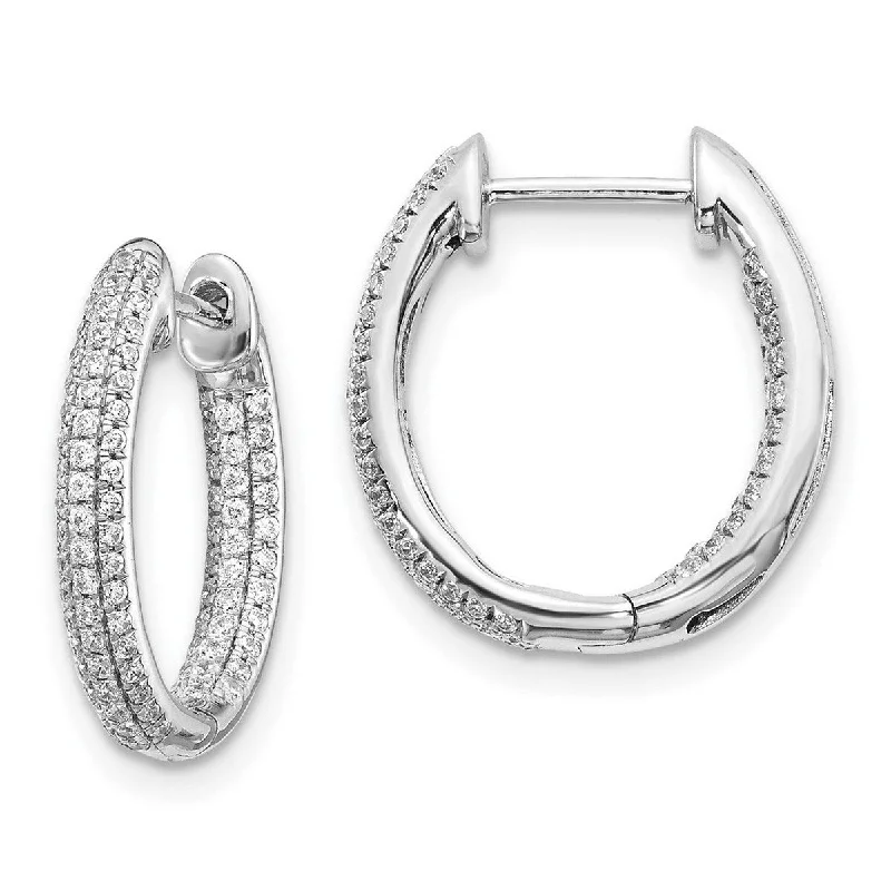 coral reef earrings-Curata 14k White Gold Diamond In out Hinged Hoop Earrings Measures 17x15mm Wide 2mm Thick