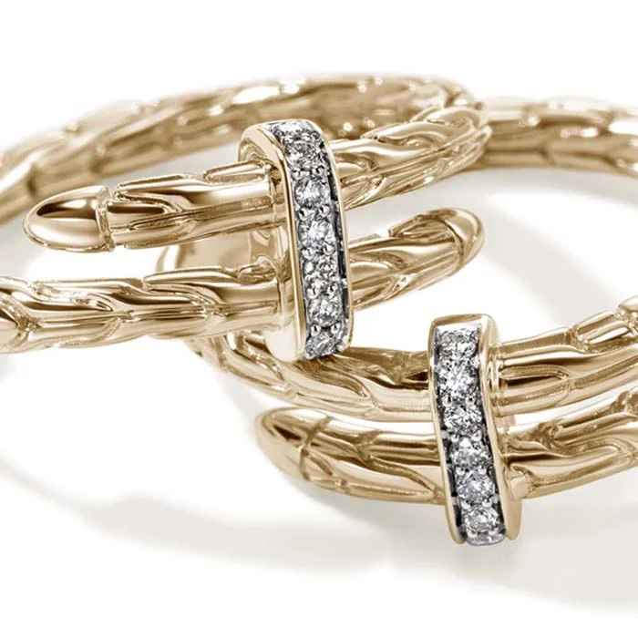 steel hoop earrings-John Hardy Spear Hoop Earrings with Diamonds in 14K Yellow Gold