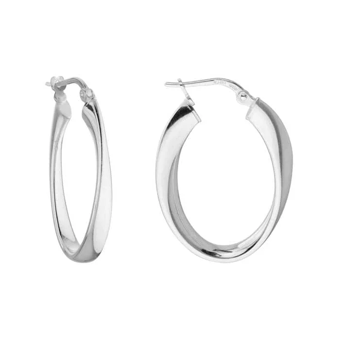 turquoise stone earrings-Mountz Collection Oval Twist Hoops in Sterling Silver