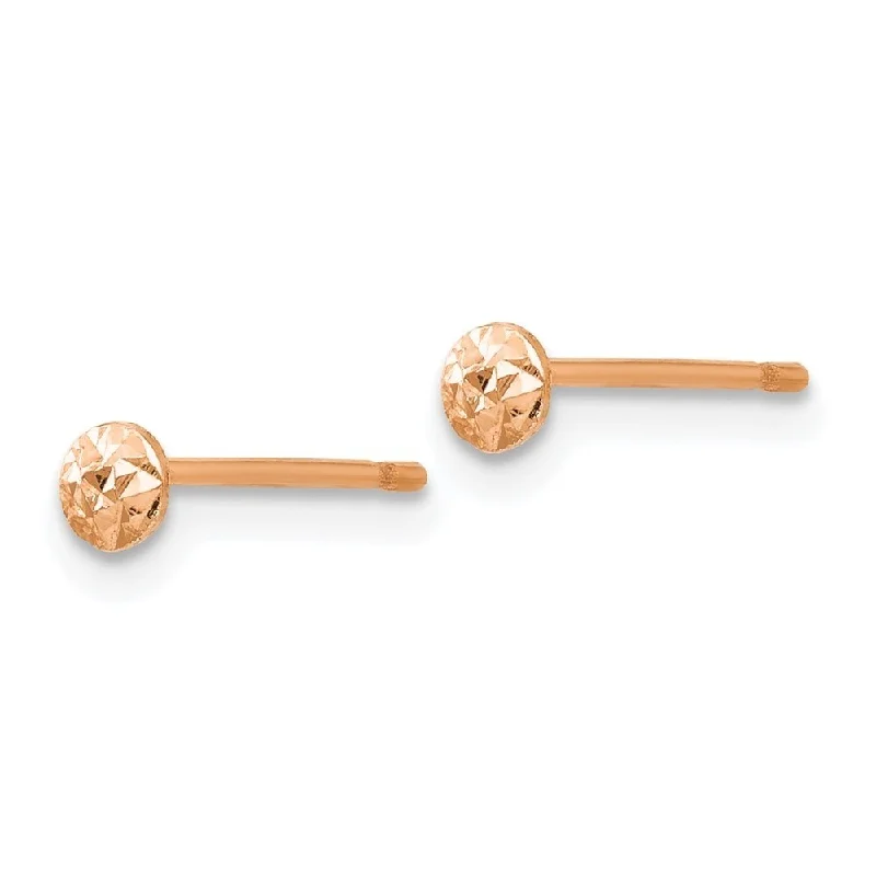 carved monogram earrings-Diamond2Deal 14K Rose Gold 3mm Puff Circle Stud Earrings (L- 3 mm, W- 3 mm)