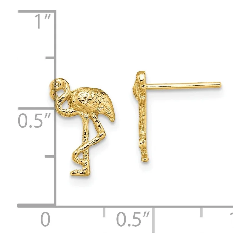 elegant lattice earrings-Diamond2Deal 14K Yellow Gold Flamingo Stud Earrings (L- 12.5 mm, W- 8.6 mm)