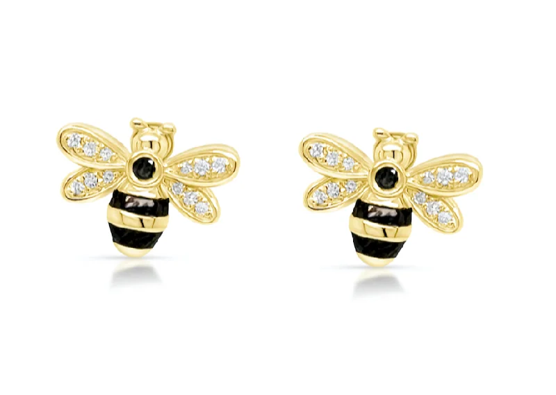 vintage-style drop earrings-Earrings 14Kt Gold Bee with Diamonds