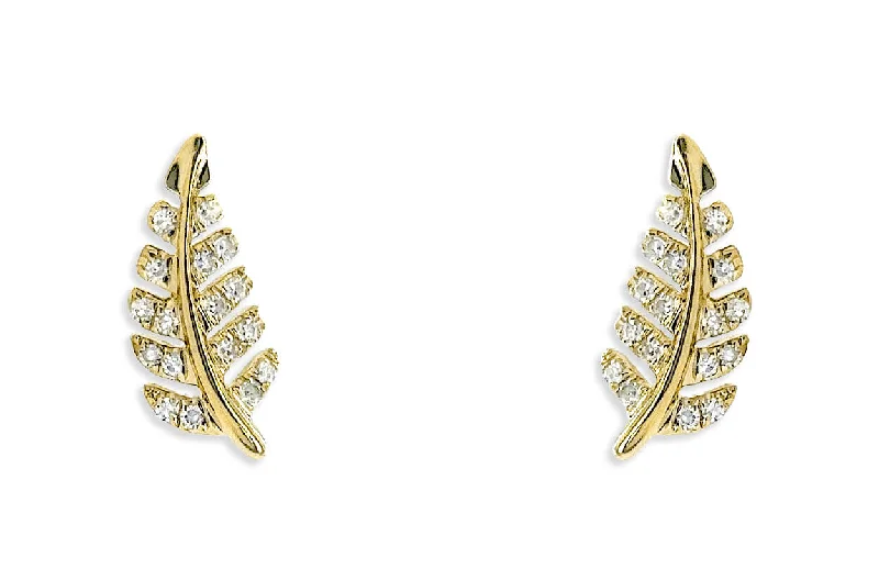 arched stud earrings-Earrings 14kt Gold Leaf & Diamonds Studs