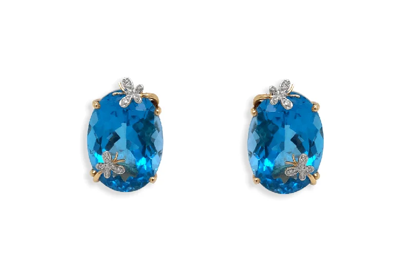 sci-fi sleek earrings-Earrings 14kt Gold London Blue Topaz Enhance Butterfly & Diamonds