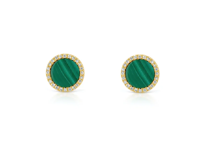 tendril carved earrings-Earrings 14kt Gold Malachite & Diamonds