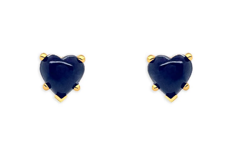 sci-fi gold earrings-Earrings 14kt Gold & Sapphires Cabochon Hearts Studs