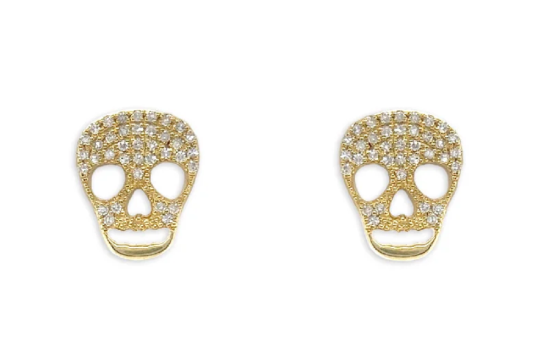 tendril dangle earrings-Earrings 14kt Gold Skulls & Diamonds Studs