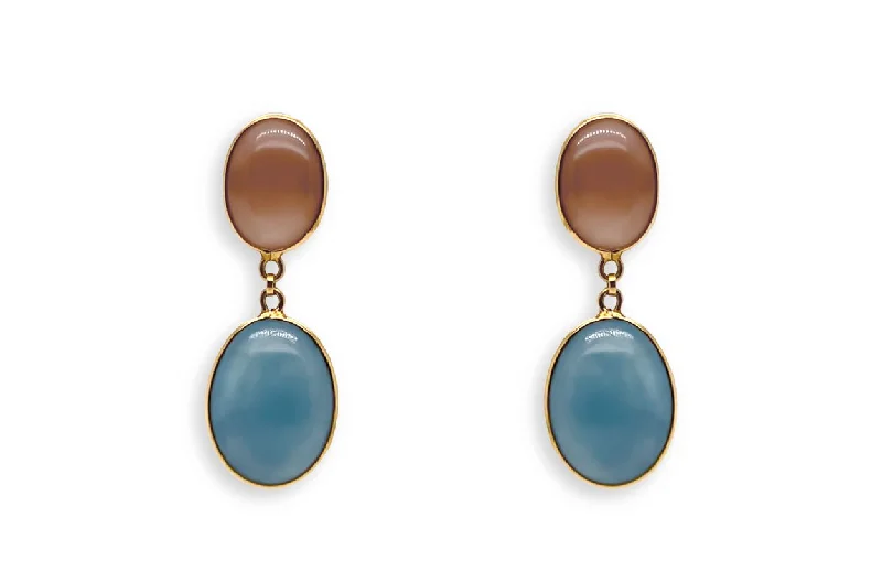 lavish cocktail earrings-Earrings 18kt Gold Aquamarine & Moonstone Ovals