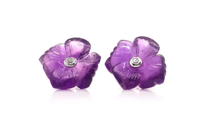 rover fluorite earrings-Earrings 18kt Gold Carnet Amethyst Flowers & Diamonds