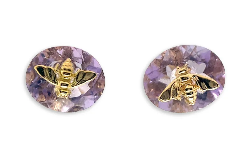 mini letter earrings-Earrings 18kt Gold Oval Amethyst & Bug Studs