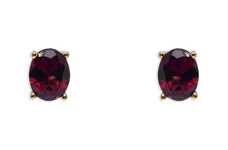 vintage turquoise earrings-Earrings 18kt Gold Oval Garnet 3.94cts Studs