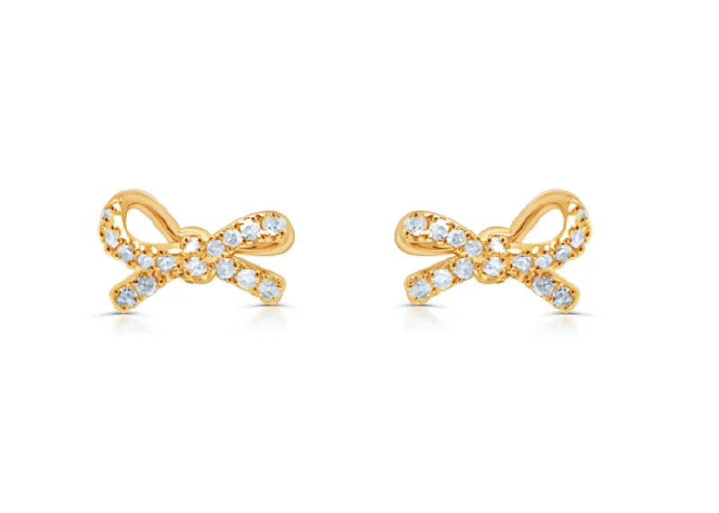 narrow drop earrings-Earrings 14kt Rose Gold Mini Bows with Diamonds