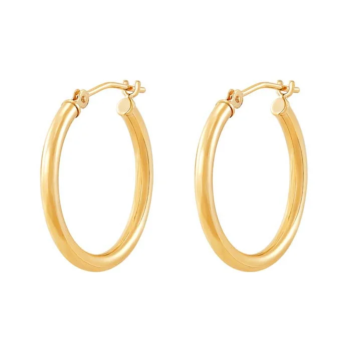 wave drop earrings-Mountz Collection 2mm x 20mm Round Tube Hoop Earrings in 14K Yellow Gold