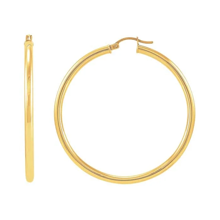 elegant lattice earrings-Mountz Collection 3mm x 50mm Round Tube Hoop Earrings in 14K Yellow Gold