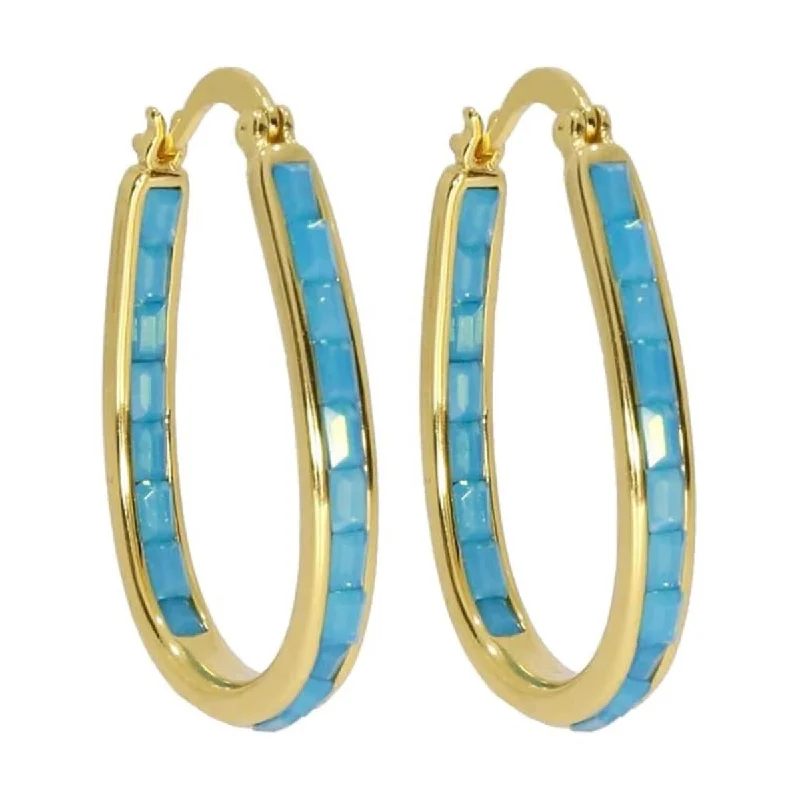 narrow stud earrings-Gold Turquoise Inside Out Crystal Hoop Earrings For Women - Turquoise