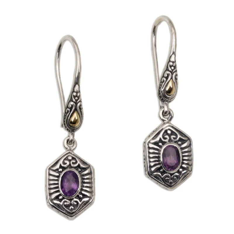 deco fluorite earrings-Handmade Gold accent amethyst dangle earrings,(Indonesia) - 1.6L*0.4W