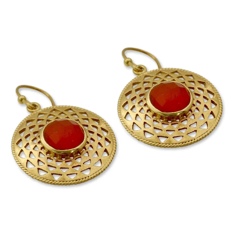 rose gold braided earrings-Handmade Gold Overlay 'Jaipur Sunshine' Onyx Earrings (India)