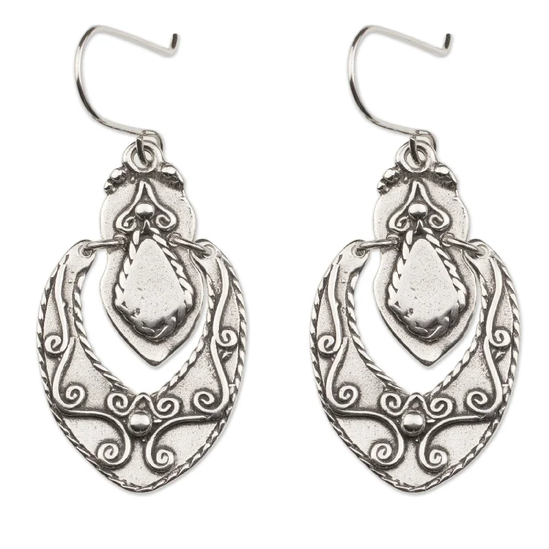 steel hoop earrings-Handmade Sterling Silver 'Baroque Medallion' Earrings (Mexico)