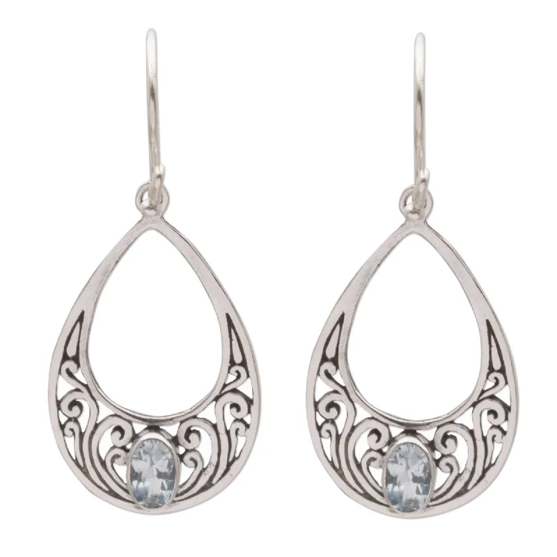 rugged silver earrings-Handmade Sterling Silver 'Elegant Tears' Blue Topaz Earrings (Indonesia)