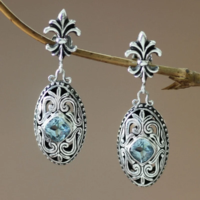 silver twist earrings-Handmade Sterling Silver 'Jungle Kingdom' Blue Topaz Earrings (Indonesia)