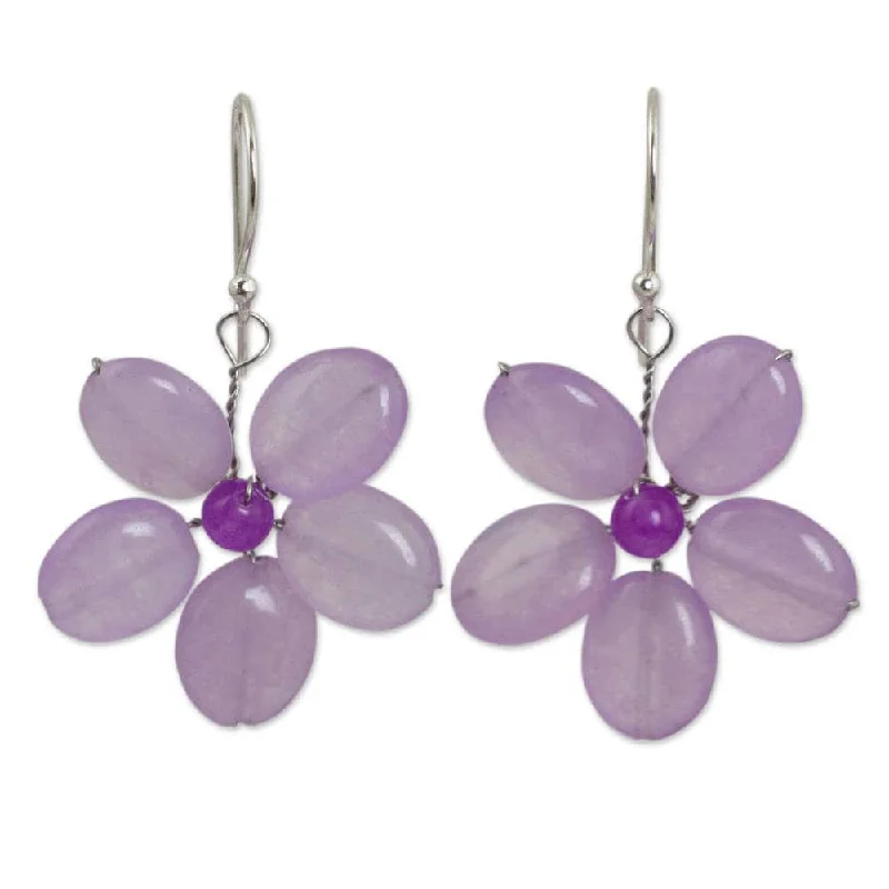 carved monogram earrings-Handmade Sterling Silver 'Lilac Chang Mai Flower' Quartz Earrings (Thailand) - 1.5L*1W