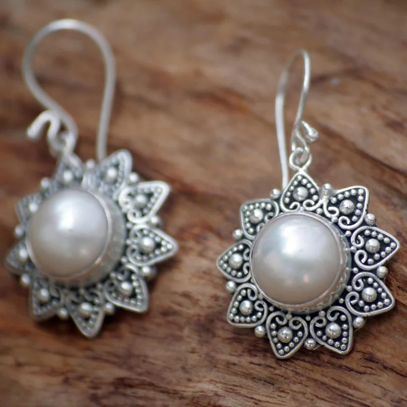 pearl braided earrings-Handmade Sterling Silver 'Melati Hearts' Pearl Earrings (11 mm) (Indonesia) - Clear/White - 1.6*0.9