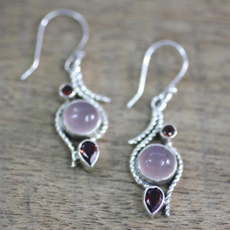 quarter-moon drop earrings-Handmade Sterling Silver 'Shades of Red' Garnet Chalcedony Earrings (India)