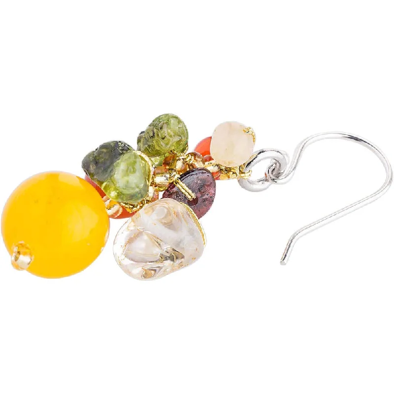 wave-shaped charm earrings-Handmade Sterling Silver 'Sweet Tropics' Multi-gemstone Earrings (Thailand)