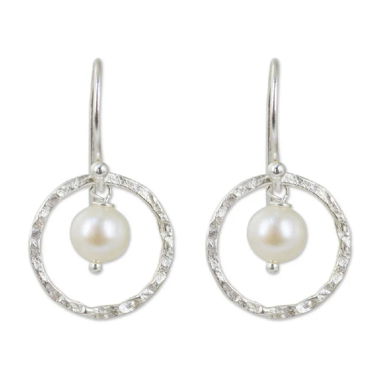 six-gem stud earrings-Handmade Sterling Silver 'Twin Moons' Pearl Earrings (7 mm) (Thailand)