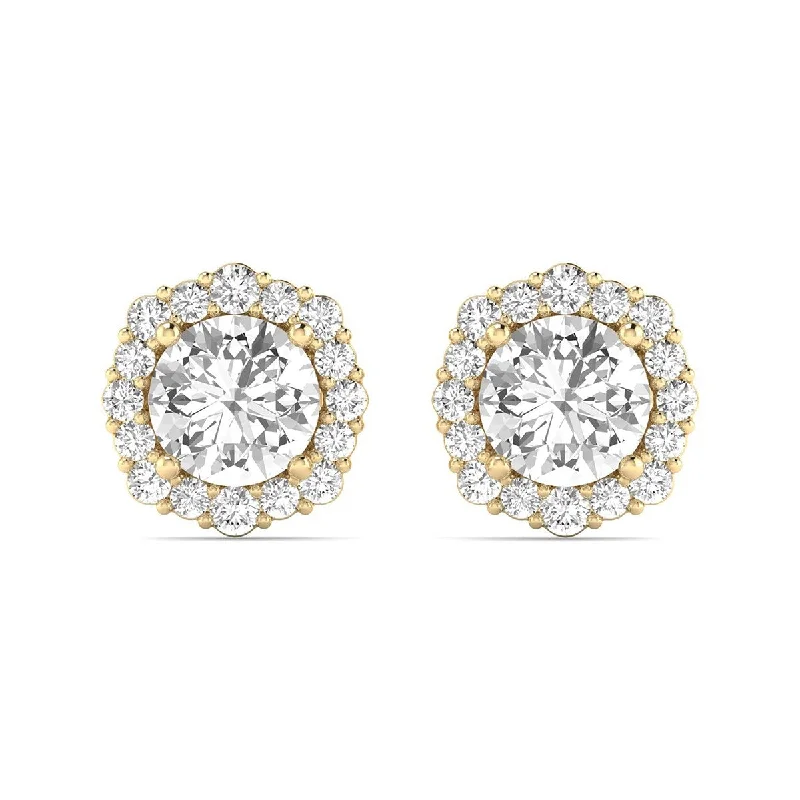 sci-fi bolt earrings-Marquee 1 1/5 Carat TW Floral Halo Diamond Stud Earrings 14K Yellow Gold