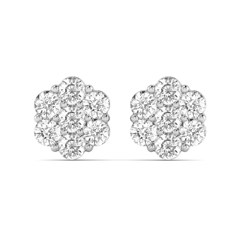 narrow stud earrings-Marquee 1/2 Carat TW Diamond Flower Cluster Stud Earrings in 14K White Gold