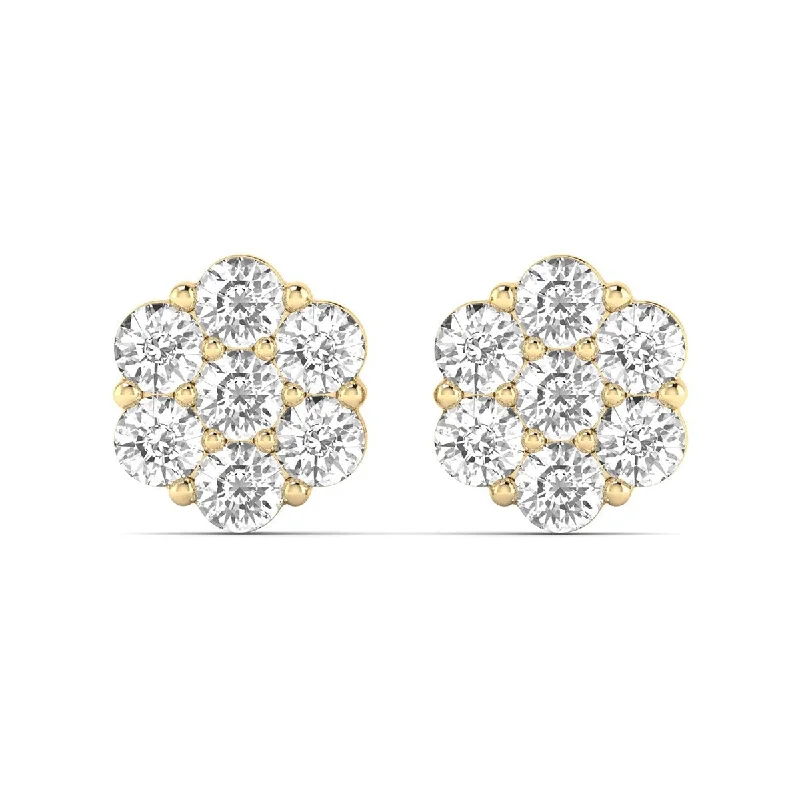 sci-fi bolt earrings-Marquee 1/2 Carat TW Diamond Flower Cluster Stud Earrings in 14K Yellow Gold