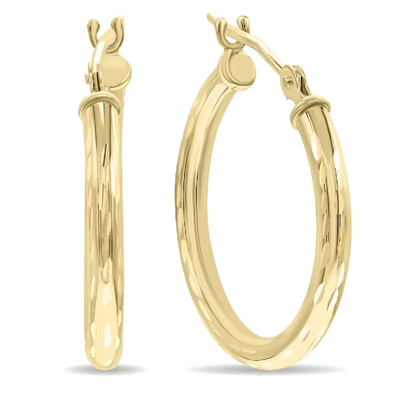 stretchable birthstone earrings-Marquee Jewels 10K Yellow Gold Shiny Diamond Cut Engraved Hoop Earrings (20mm)