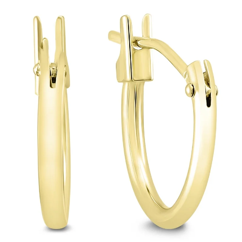 wave-shaped earrings-Marquee Jewels 10MM Huggie Hoop Earrings in 14K Yellow Gold