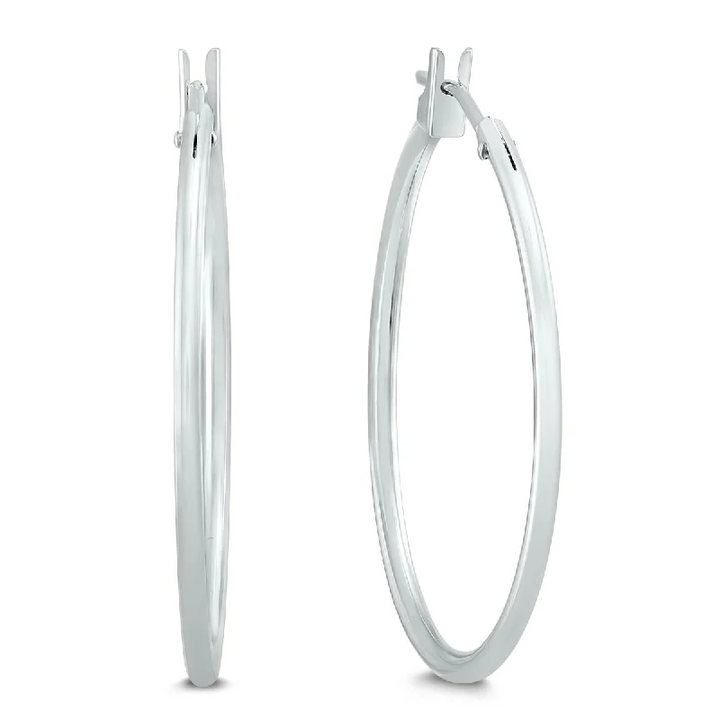 wave-shaped charm earrings-Marquee Jewels 14K White Gold 25MM Hoop Earrings (1.5MM Gage)