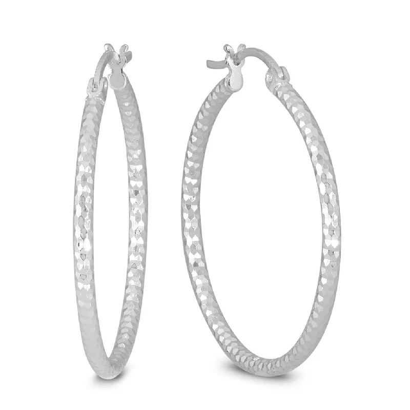 stretchable birthstone earrings-Marquee Jewels .925 Sterling Silver 30 mm Diamond-Cut Hoop Earrings