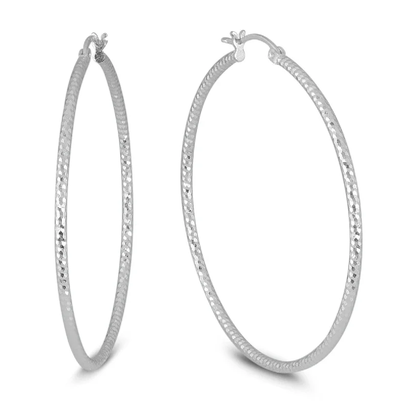 narrow drop earrings-Marquee Jewels .925 Sterling Silver 50 mm Diamond-Cut Hoop Earrings