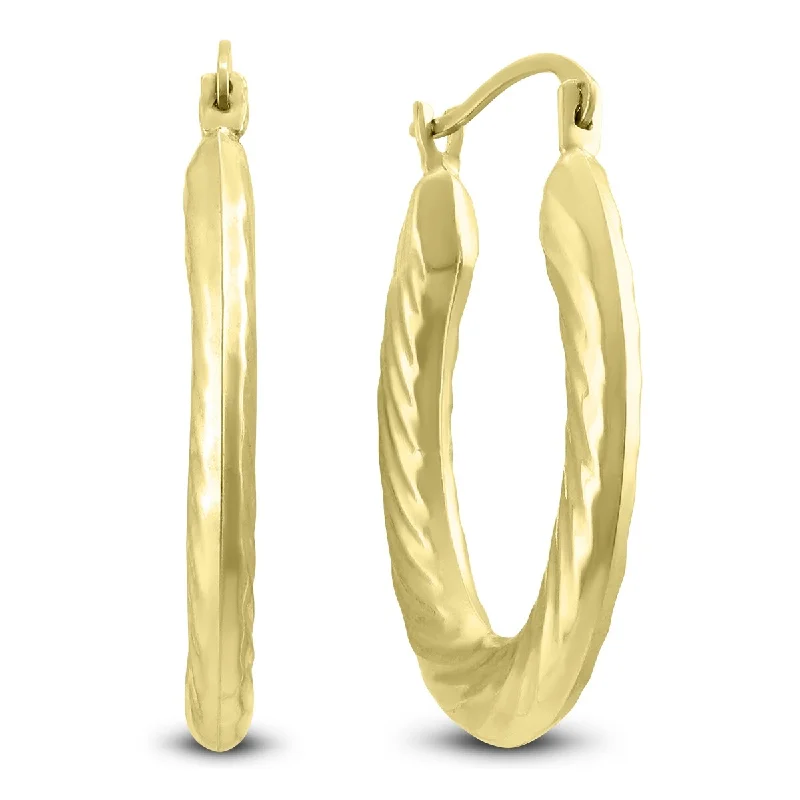 rose gold helix earrings-Marquee Jewels Fluted 14K Yellow Gold Hoop Earrings (24mm)