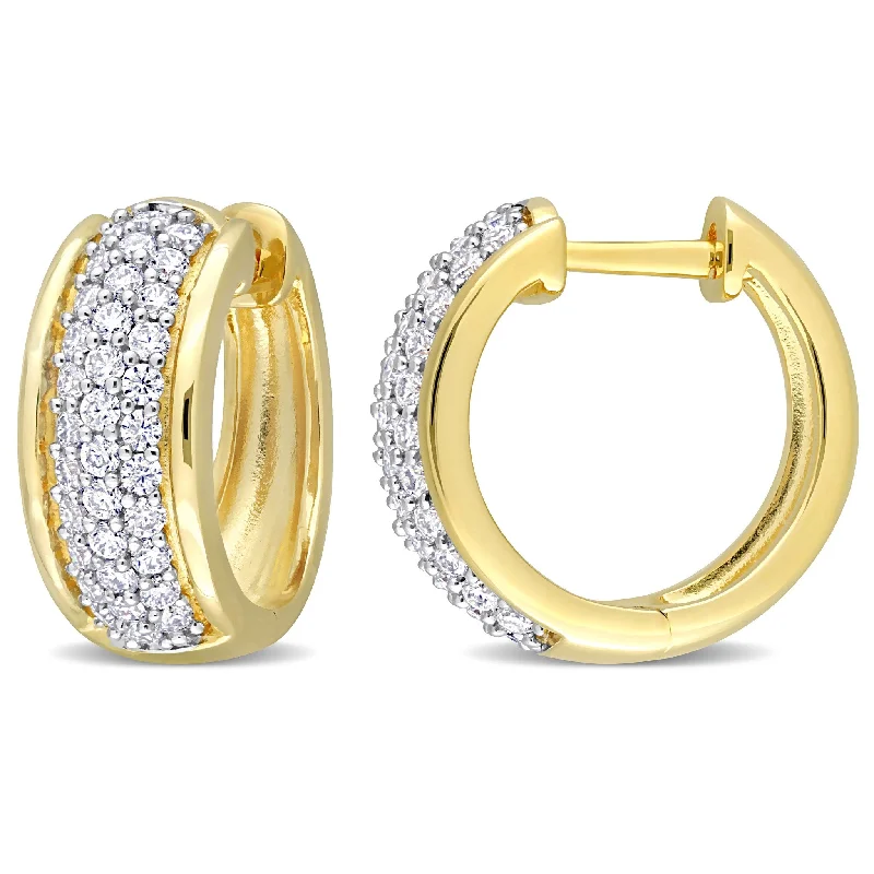 cast stud earrings-Miadora 1/2ct DEW Created Moissanite Triple Row Hoop Earrings in Yellow Plated Sterling Silver