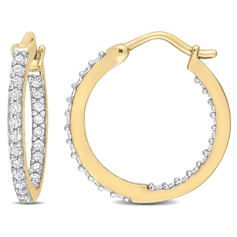 rose gold helix earrings-Miadora 1/2ct TDW Diamond Inside Outside Hoop Earrings in 10k Yellow Gold