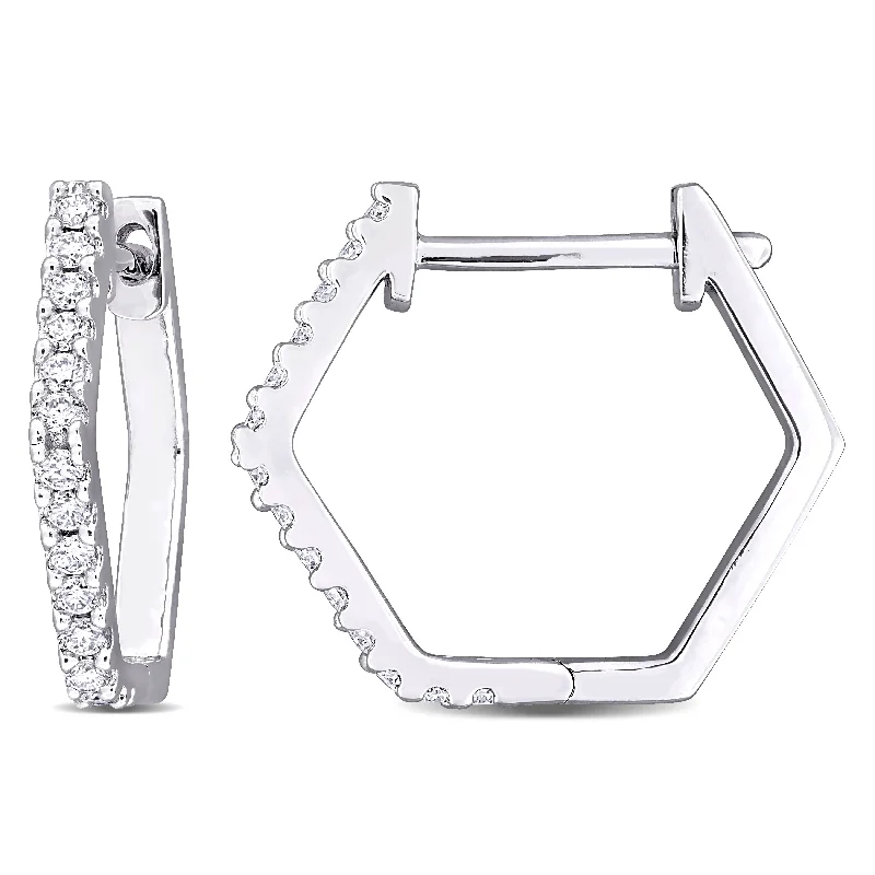 wave-shaped drop earrings-Miadora 1/3ct TGW Created Moissanite-White Hoop Earrings in Sterling Silver