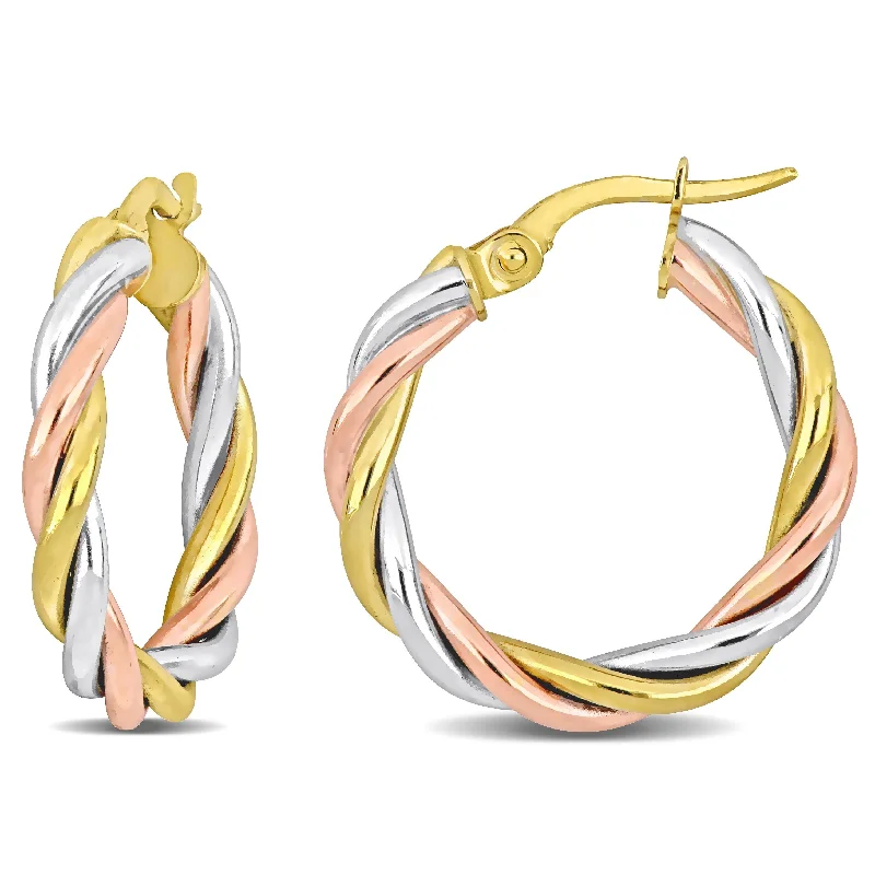 radiant stud earrings-Miadora 10K 3-Tone (White Yellow Pink Gold) 21mm Hoop Earrings